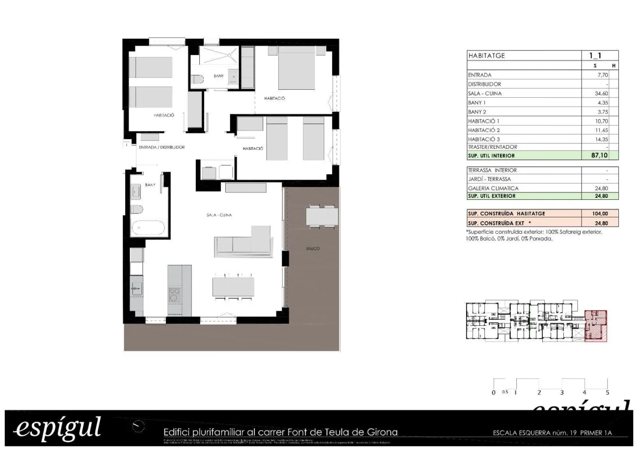 Brand three rooms apartment with balcony in Domeny – Girona