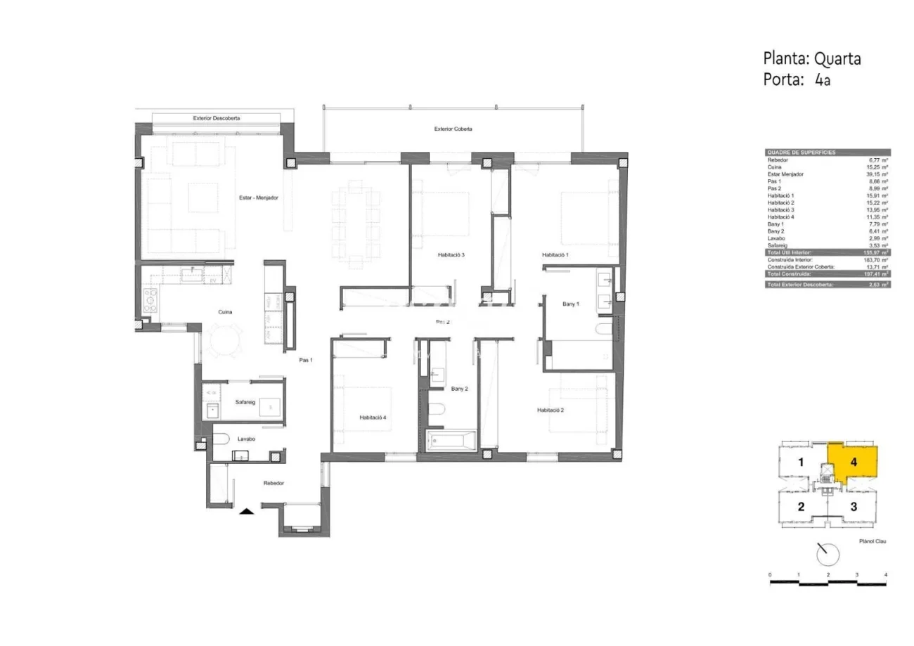 Appartement neuf exclusif de 4 chambres avec terrasse à Sant Gervasi-Galvany
