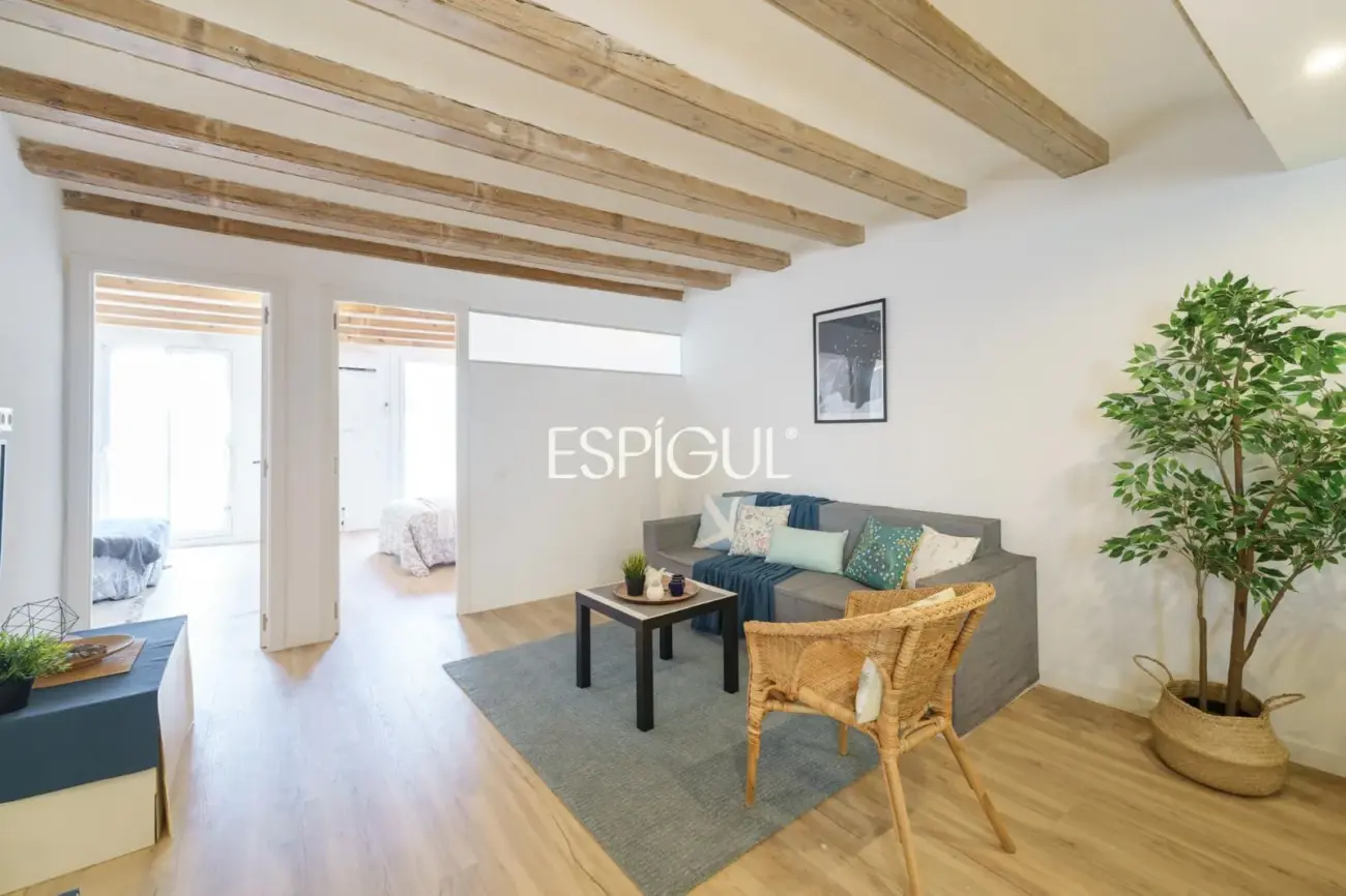 Luminoso piso reformado con suite, balcón tranquilo y terraza comunitaria junto a Rambla del Raval