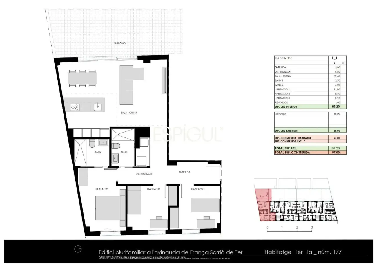 Premier étage à vendre avec terrasse à Sarrià de Ter